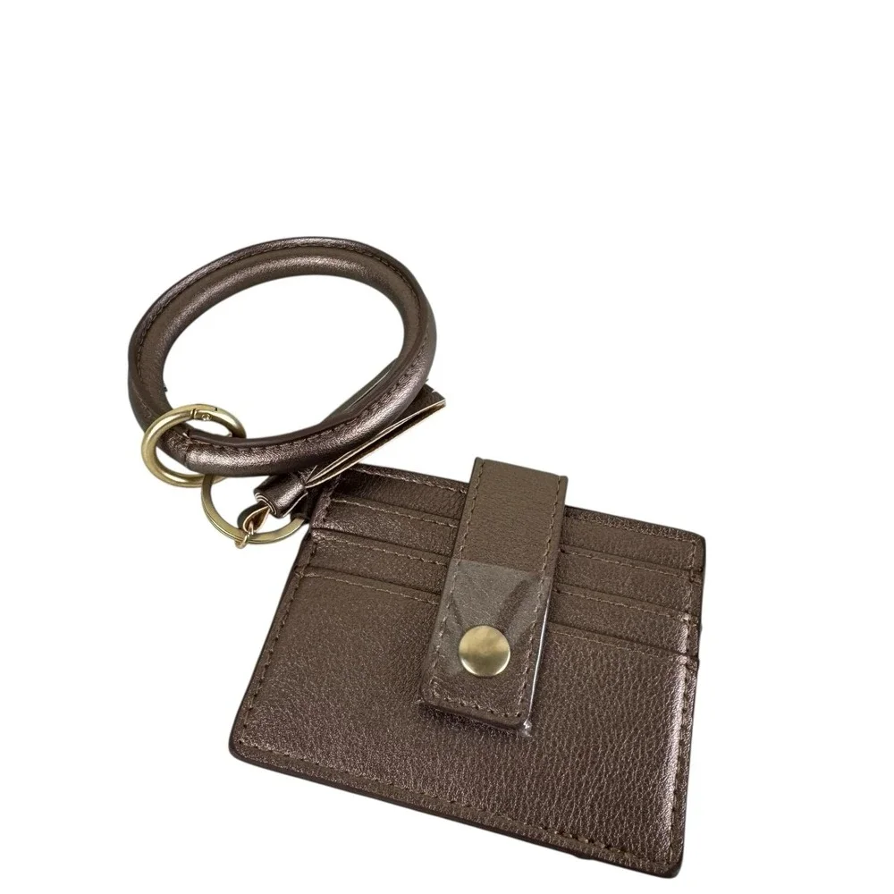Chico's NWT Metallic Bronze Faux Leather ID Card Holder Wristlet